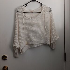 Robin K Open Weave Cream Knit Top